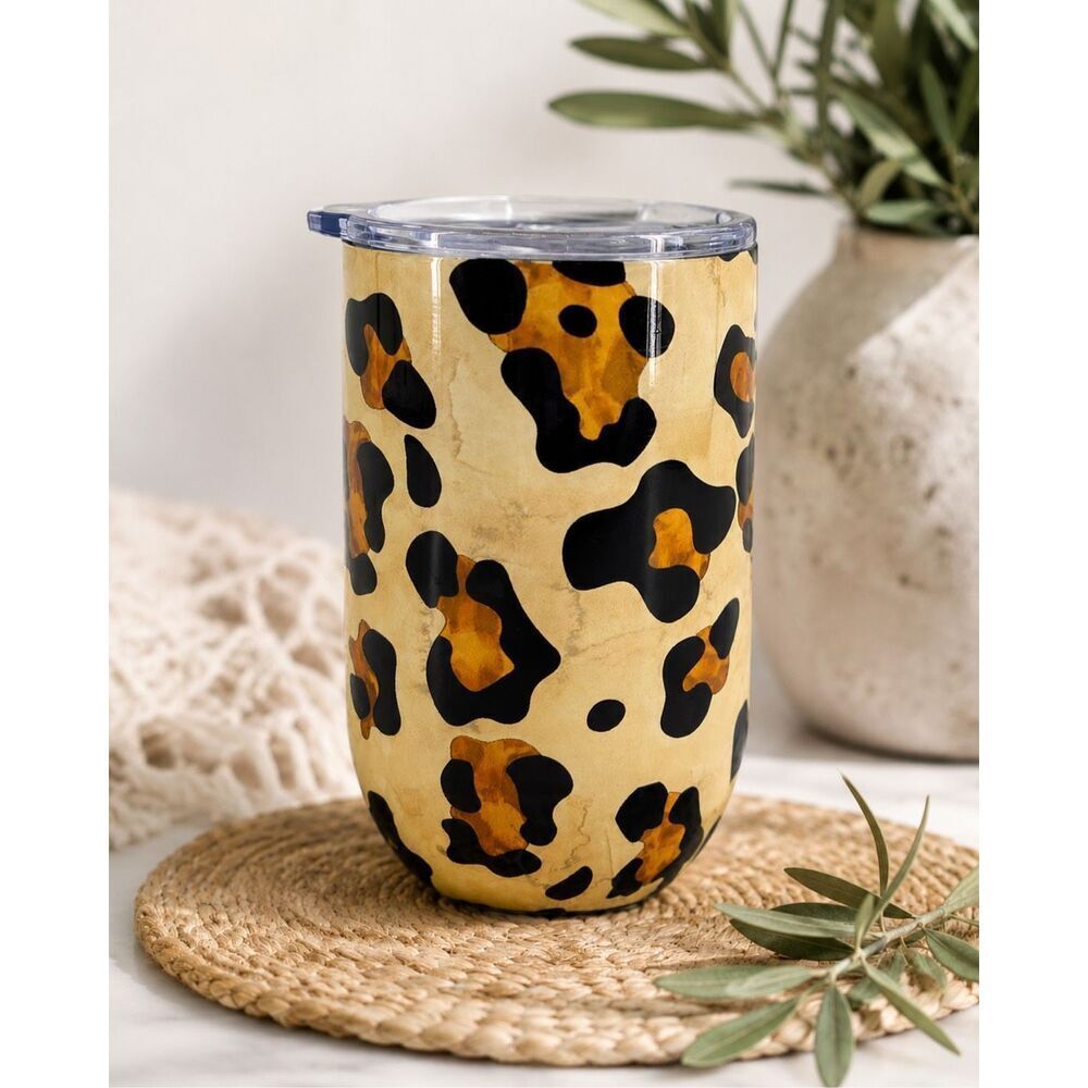 16 Oz Leopard Print Stainless Steel Insulated Tumbler Travel Cup Lid